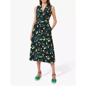 Charter Club Lemon Print Collared Button Down Shirt Dress Pleated Dark Blue Wome